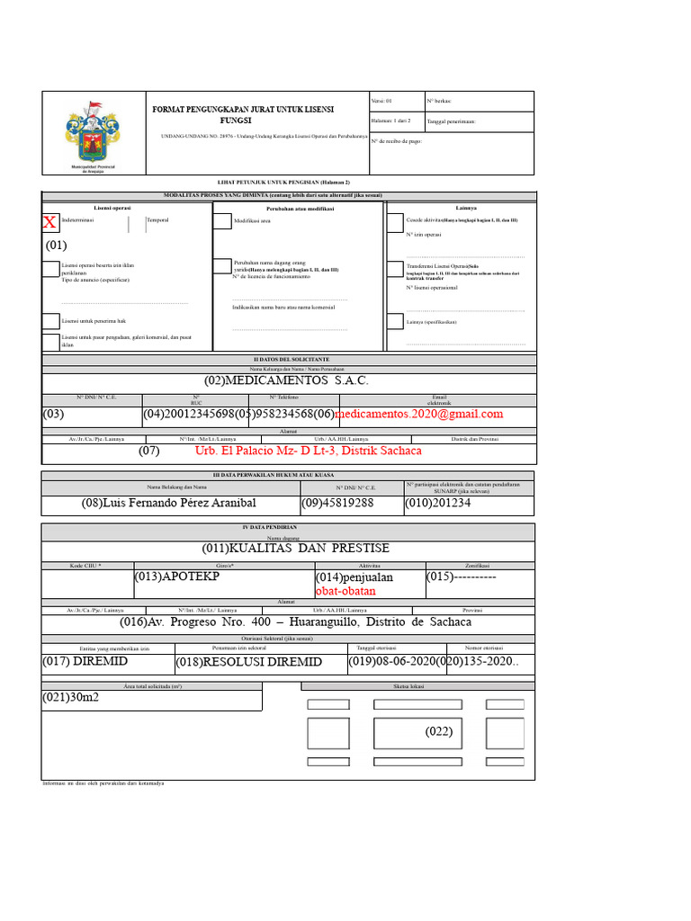 Format Izin Operasi dan Pengisian | PDF