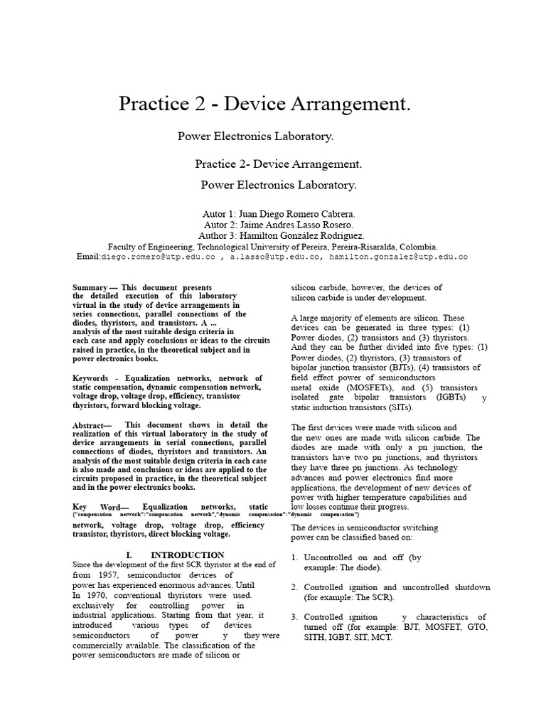Device Arrangement in Power Electronics | PDF | Series And Parallel ...