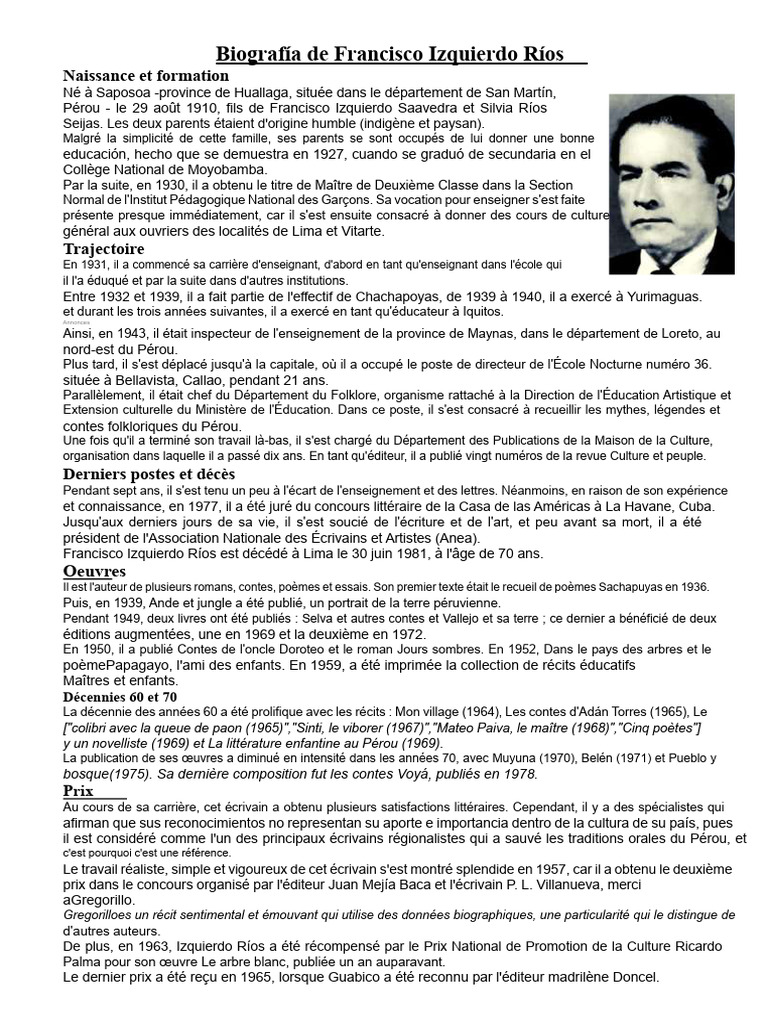 Biographie de Francisco Izquierdo Ríos | PDF | Pérou