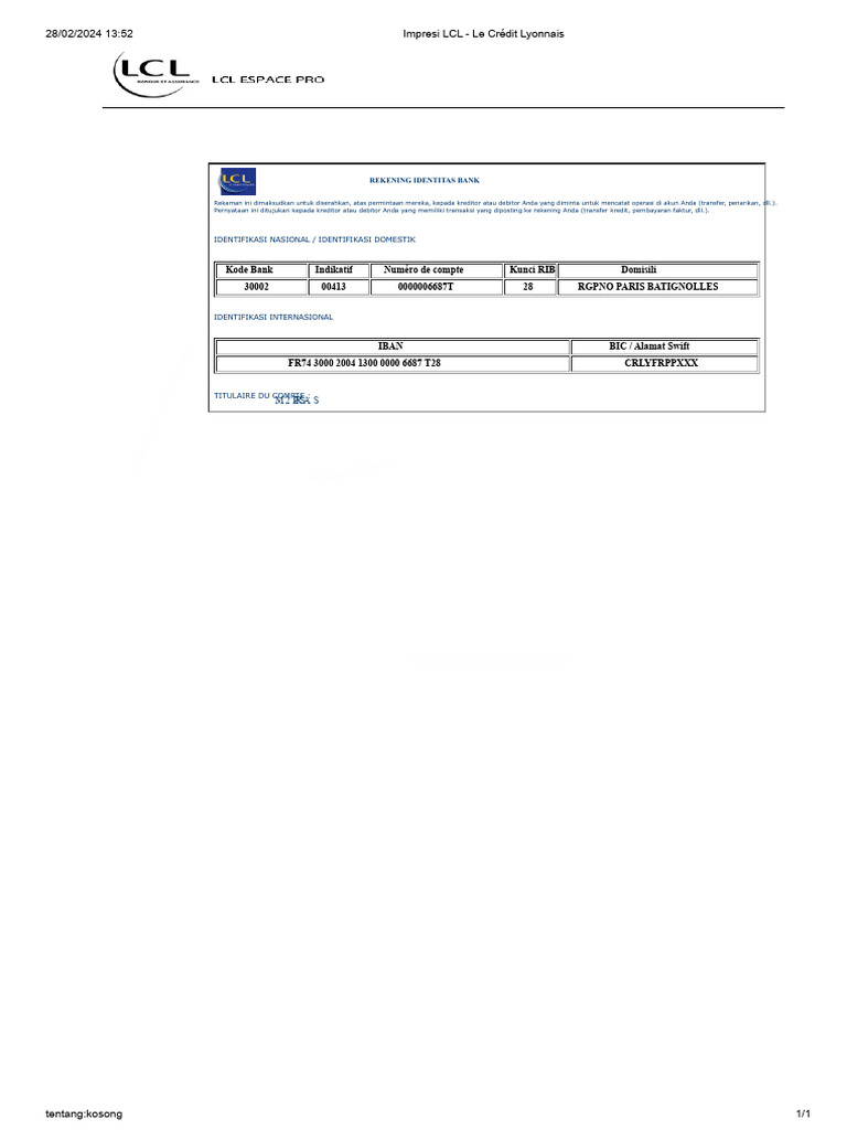 RIB ENMP LCL Le Credit Lyonnais | PDF