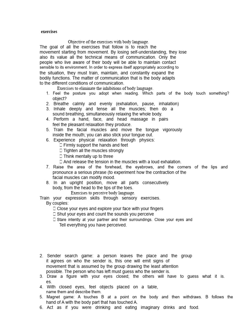 Body Language Exercises for Communication | PDF | Body Language ...