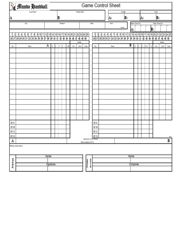 Game Control Sheet Template | PDF