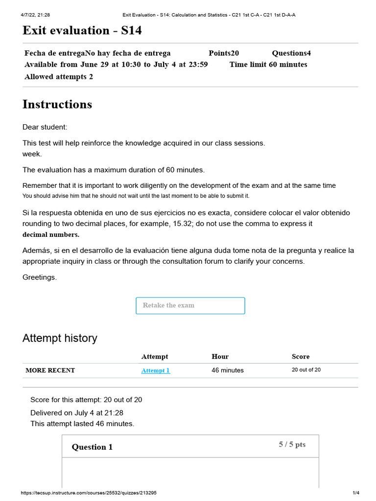 Exit Evaluation: Calculation & Statistics | PDF | Mean | Average