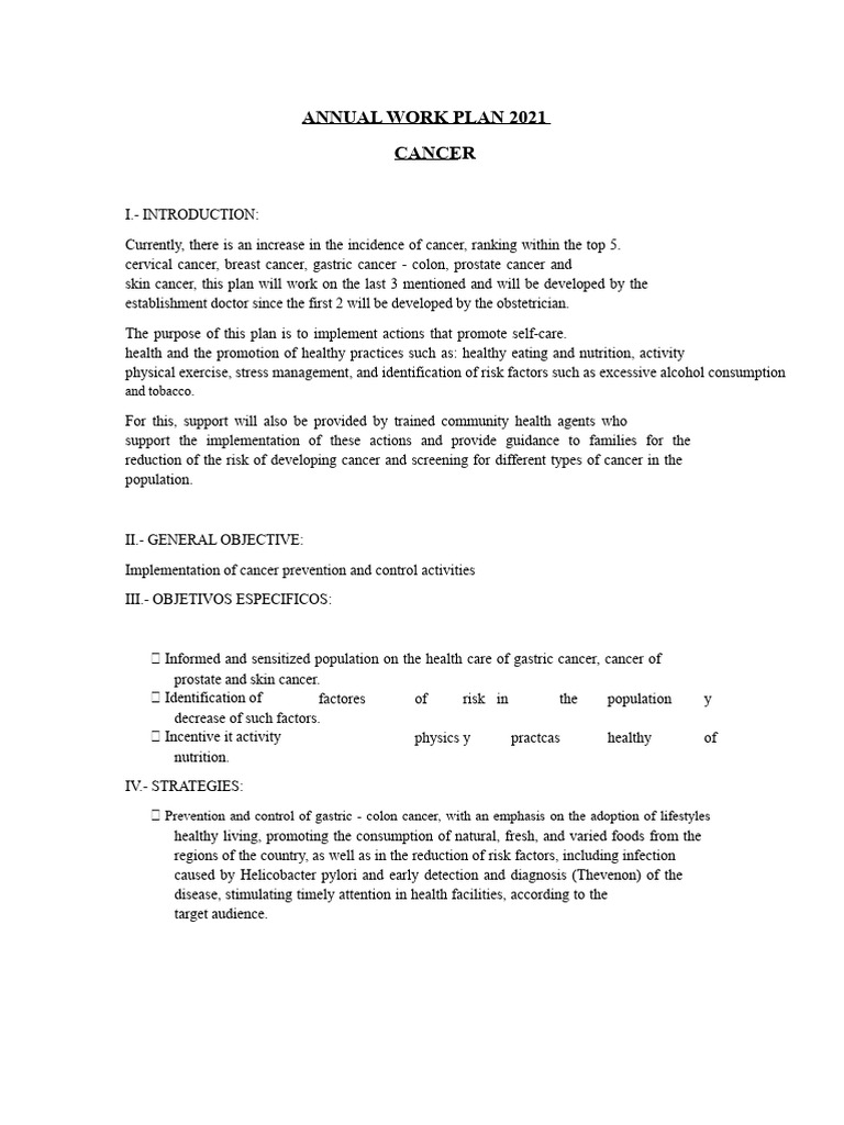 2021 Cancer Prevention Work Plan | PDF | Cancer | Preventive Healthcare