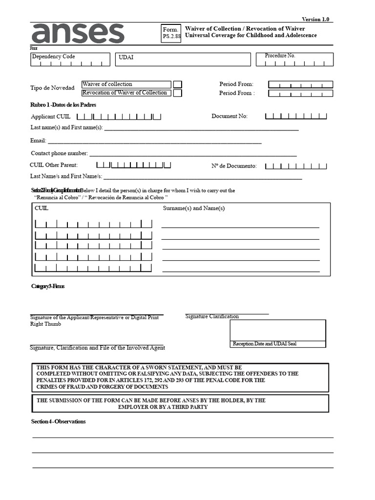 PS 2.88 Waiver of Collection and Revocation of Waiver. | PDF ...