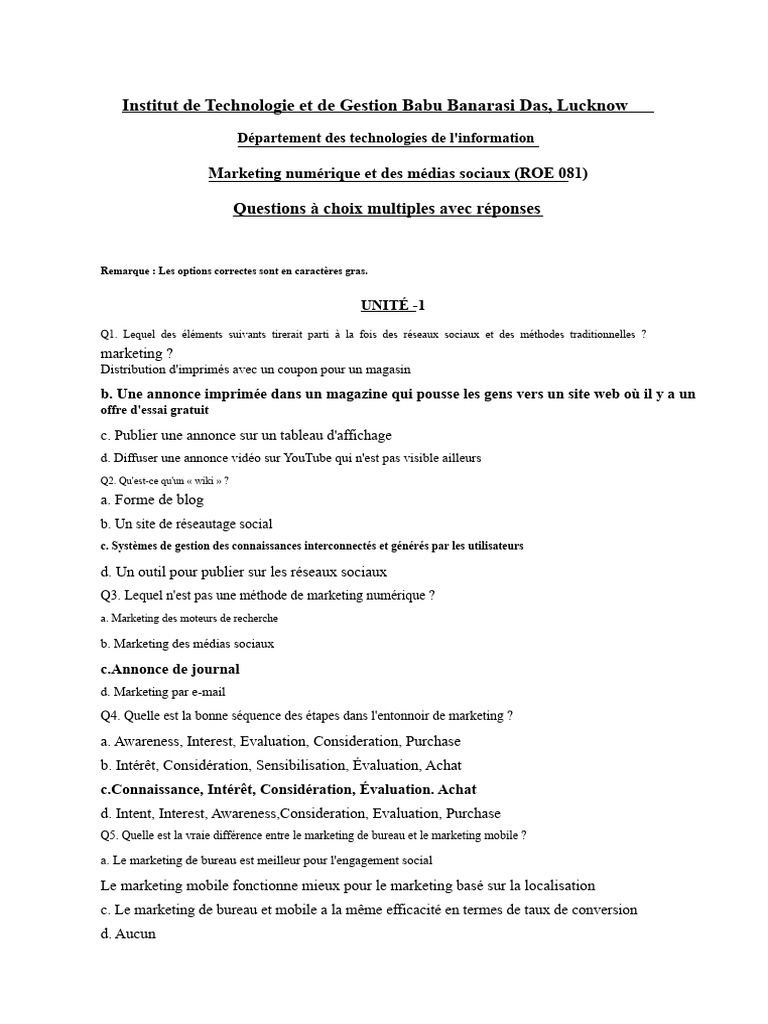 Questions de marketing numérique et médias sociaux | PDF | Réseautage ...