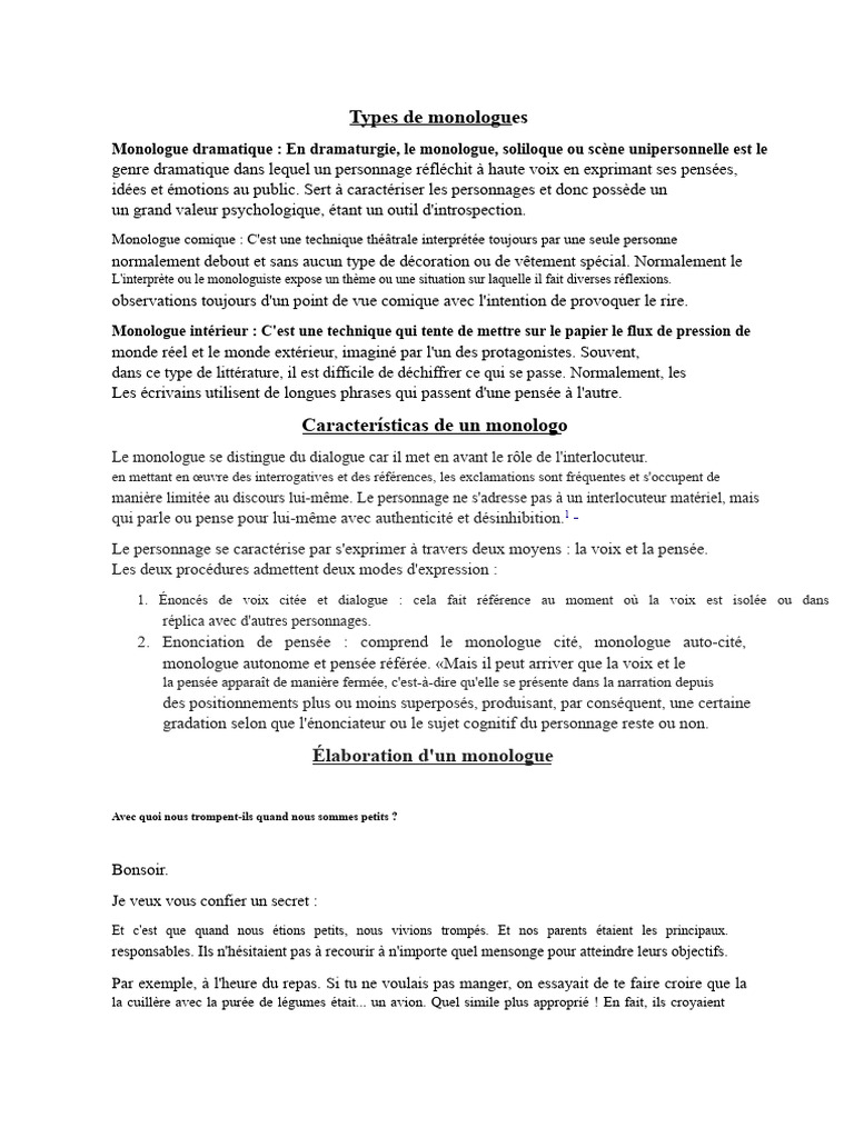 Types de monologues dramatiques | PDF | Monologue