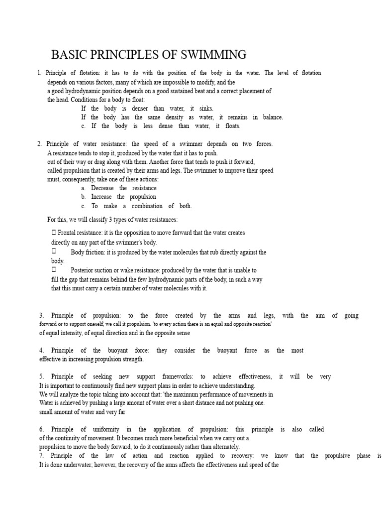 Essential Swimming Principles Explained | PDF | Swimming | Breathing