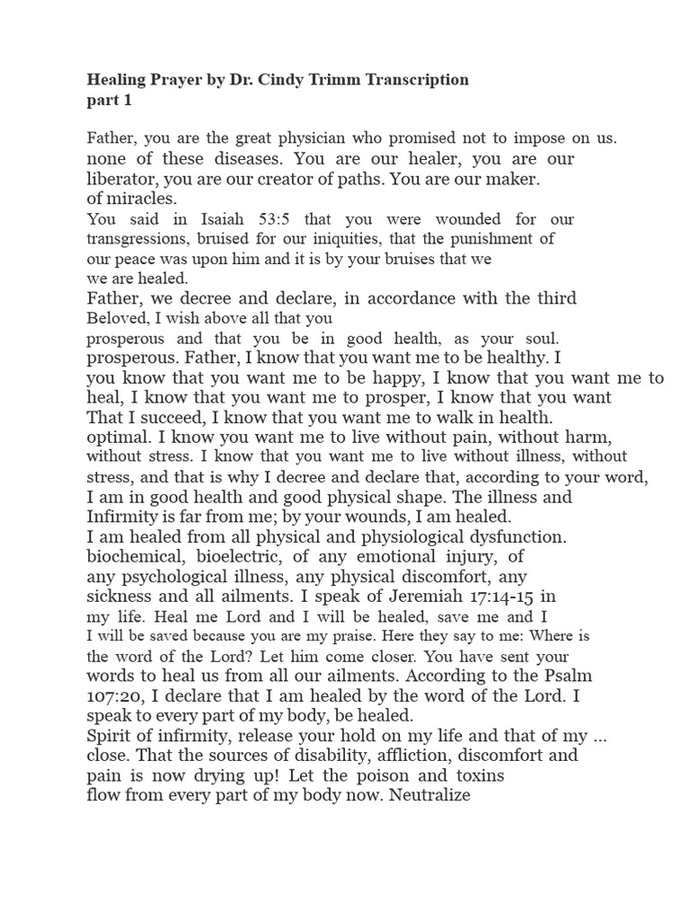 Healing Prayer By Dr Cindy Trimm Pdf Cancer Headache