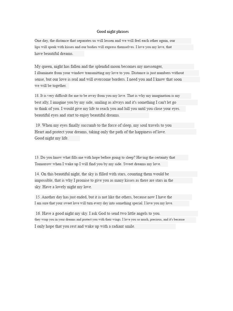 Good Night Phrases | PDF