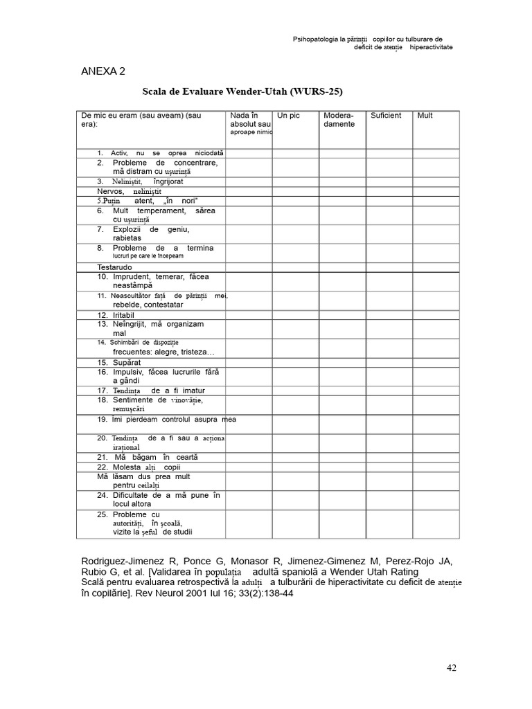 Scara de Evaluare Wender-Utah (WURS-25) | PDF