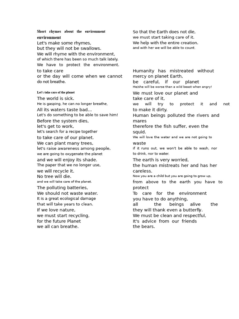 Rhymes for Environmental Awareness | PDF | Natural Environment | Water