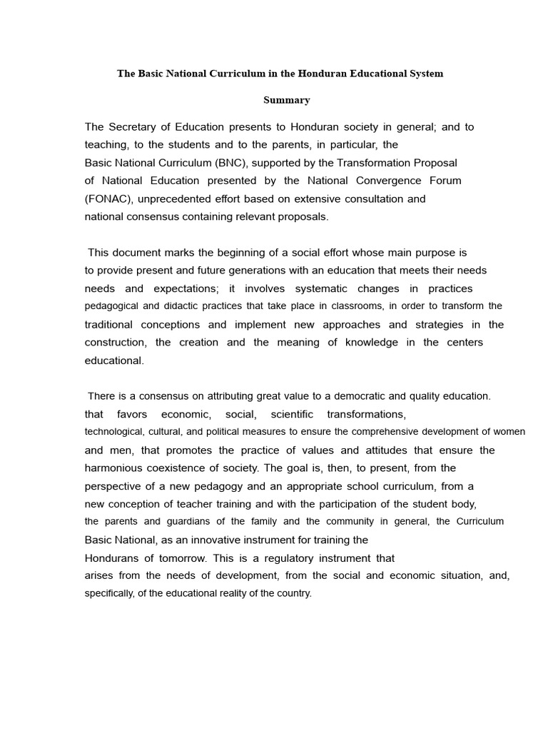The Basic National Curriculum in The Honduran Educational System | PDF ...