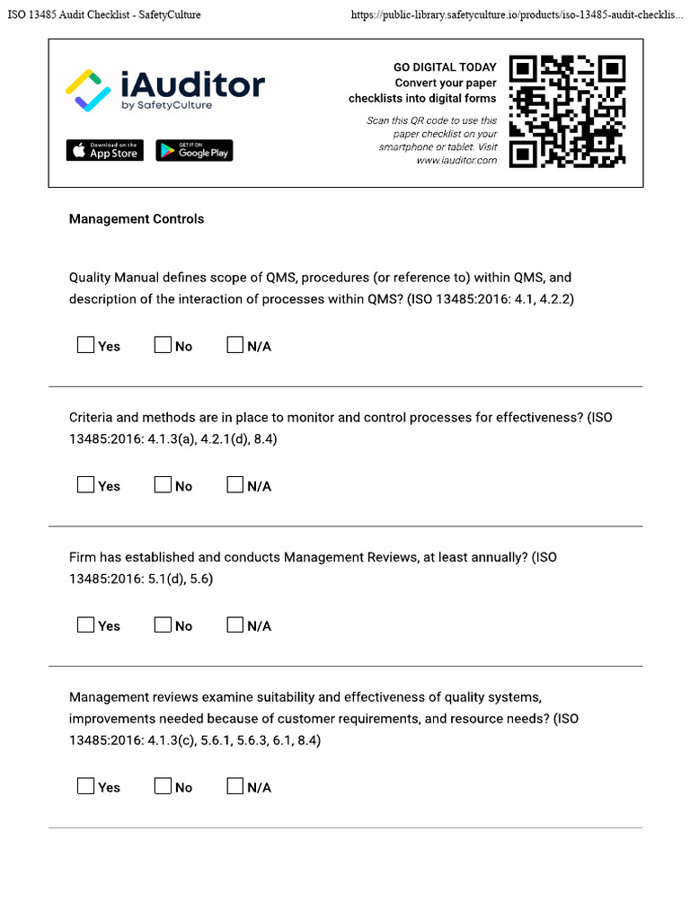 ISO 13485 Audit Checklist Guide | PDF