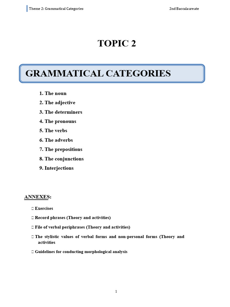 Grammatical Categories Overview | PDF | Grammatical Gender ...