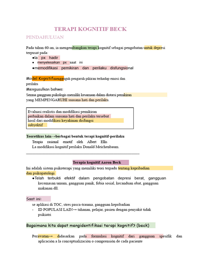 Terapi Kognitif Beck: Pendekatan dan Teknik | PDF