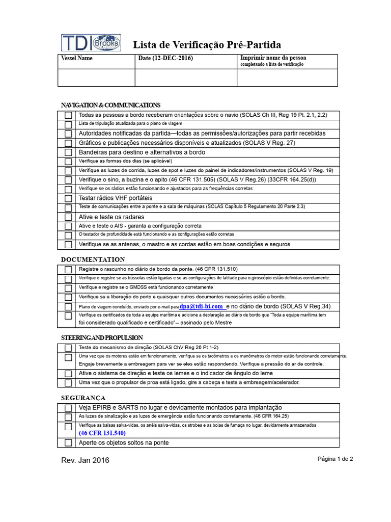 Lista de Verificação Pré-Partida de Embarcação | PDF | Navios