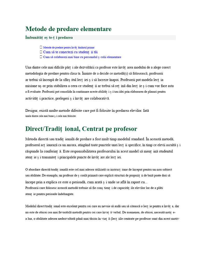 Metodele de Predare La Nivel Elementar | PDF