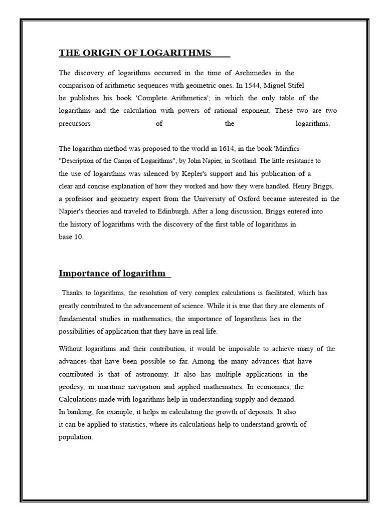 THE ORIGIN OF LOGARITHMS Calculus 2 | PDF | Logarithm | Exponentiation