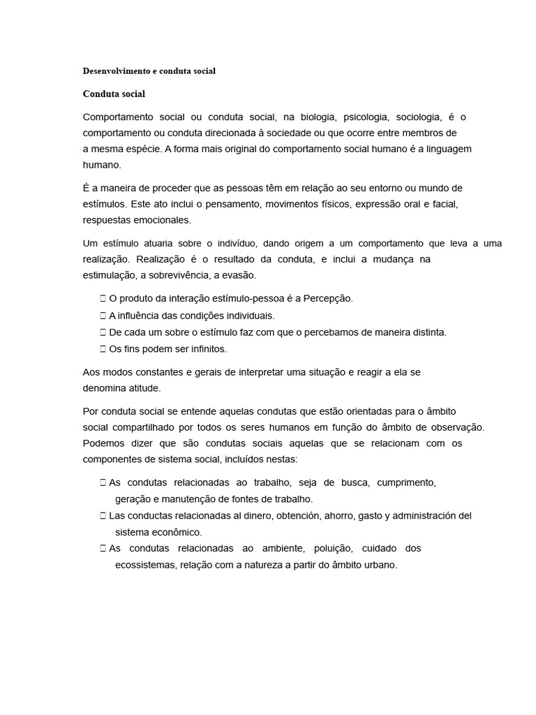 Comportamento e Conduta Social Humana | PDF | Sociologia | Sociedade