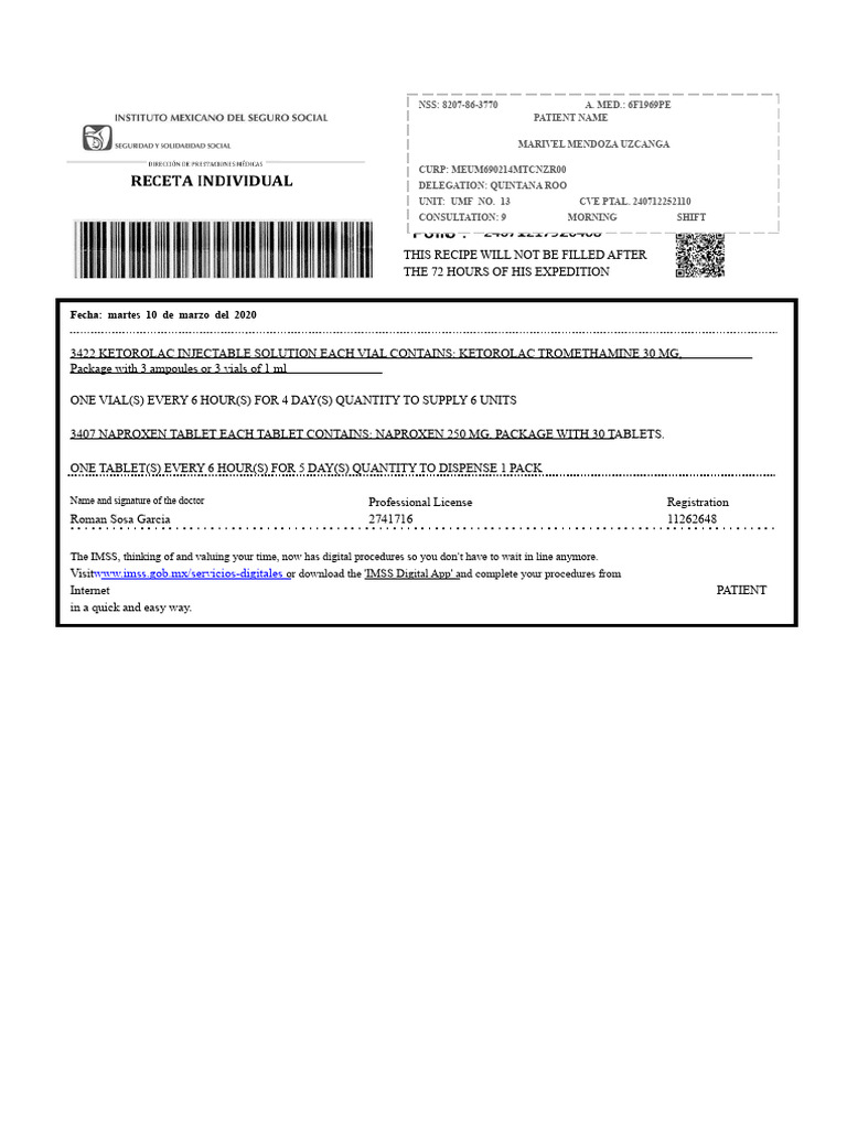 IMSS Editable Prescription | PDF