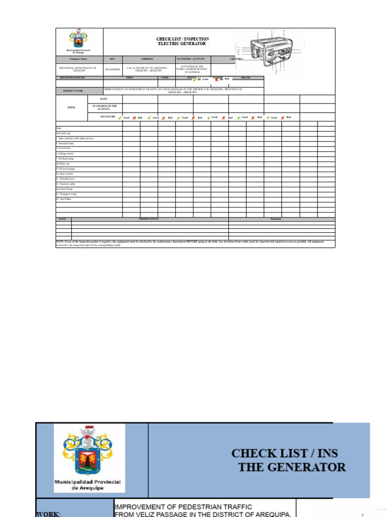 Electric Generator Inspection Checklist | PDF | Electricity ...