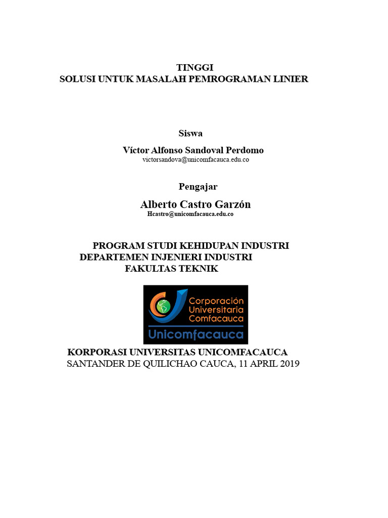 Solusi Pemrograman Linier Metode Simplex | PDF