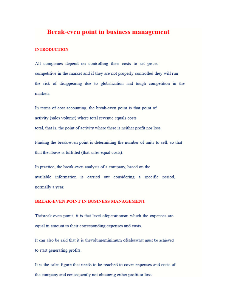 Understanding Break-Even Point Analysis | PDF | Profit (Economics ...