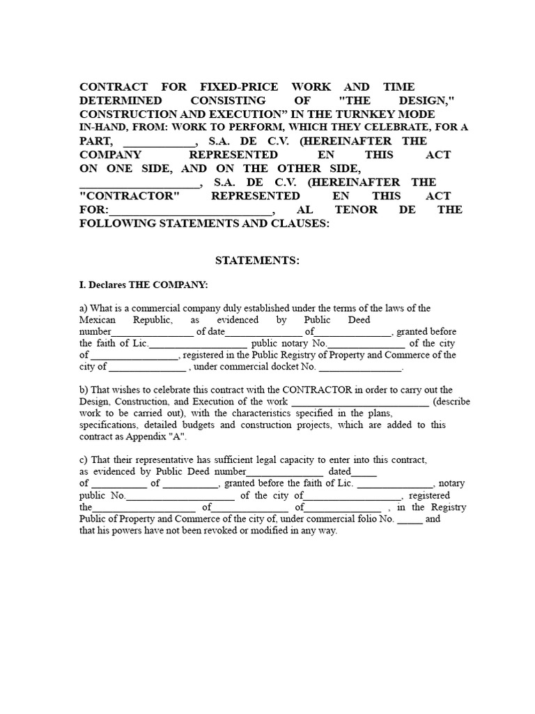 Lump Sum Contract - Turnkey | PDF | Employment | Surety