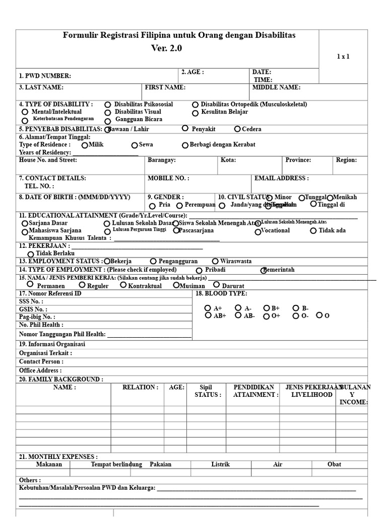 Formulir Registrasi PWD Filipina | PDF