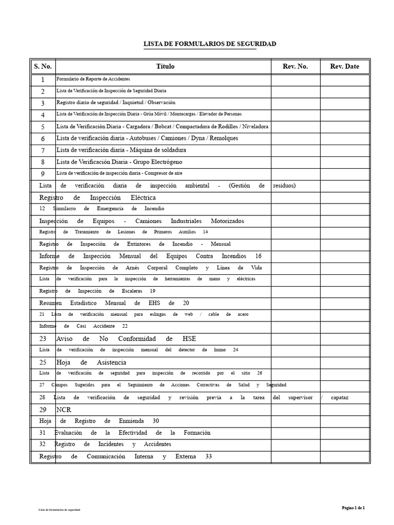 Formulario de Seguridad y Checklist EHS | PDF