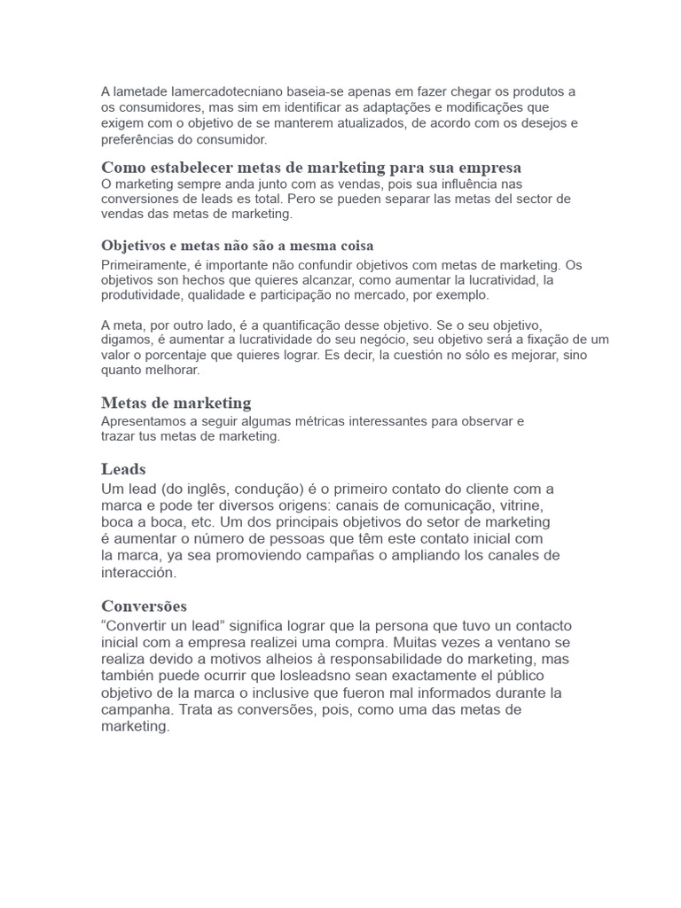 Metas do Sistema de Marketing | PDF | Marketing | Economias