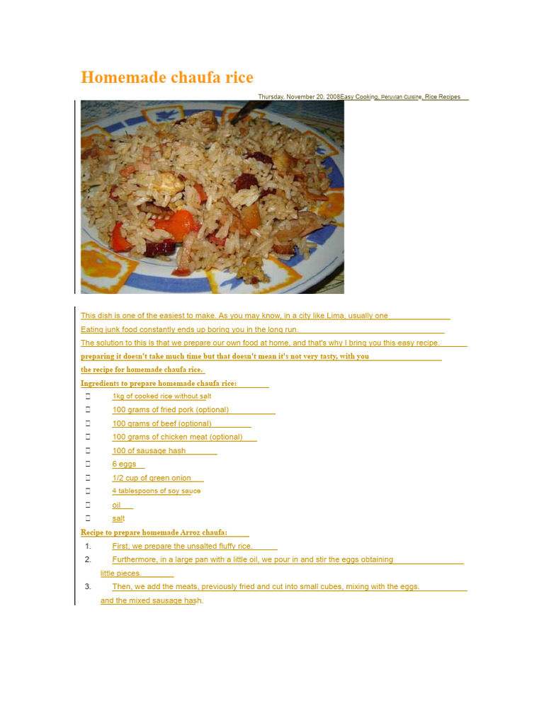 Easy Homemade Chaufa Recipe | PDF | Chinese Cuisine | Sauce