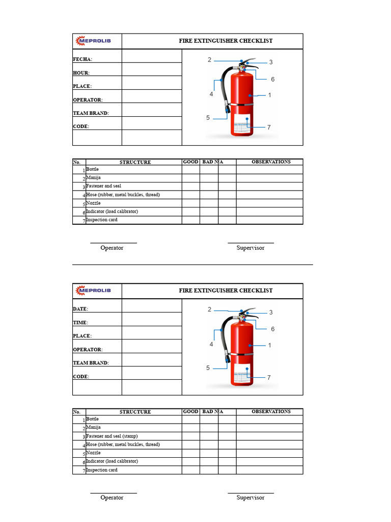 Fire Extinguisher Inspection Checklist | PDF