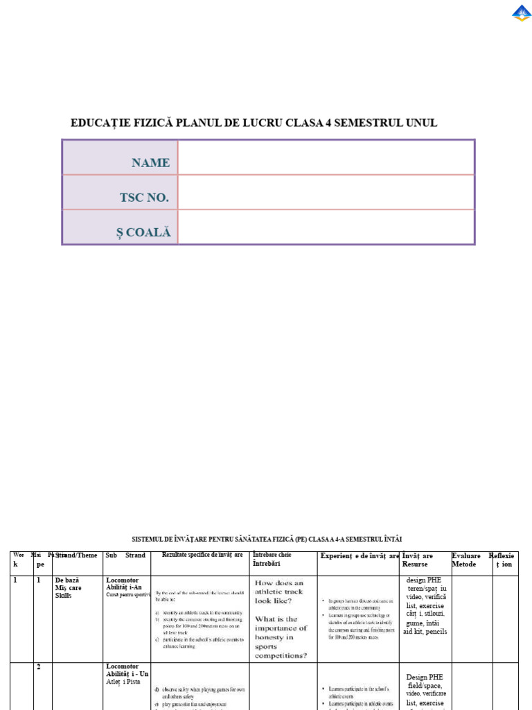 Pe Gradul 4 Termenul 1 | PDF