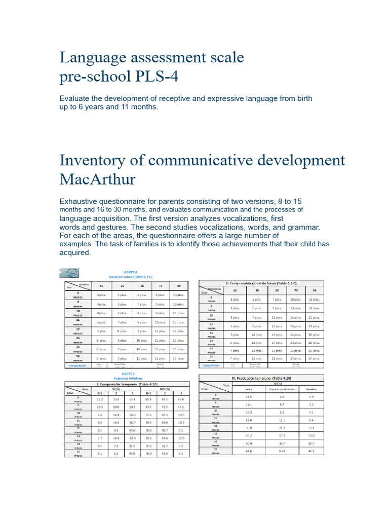 MacArthur Communicative Development Inventory | PDF | Language ...