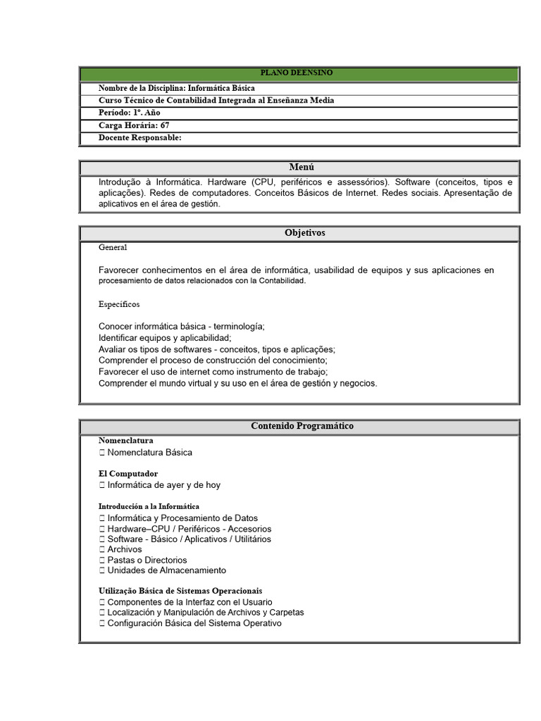 Plan de Estudio Informática Básica 1º Año | PDF | Informática | Periférico