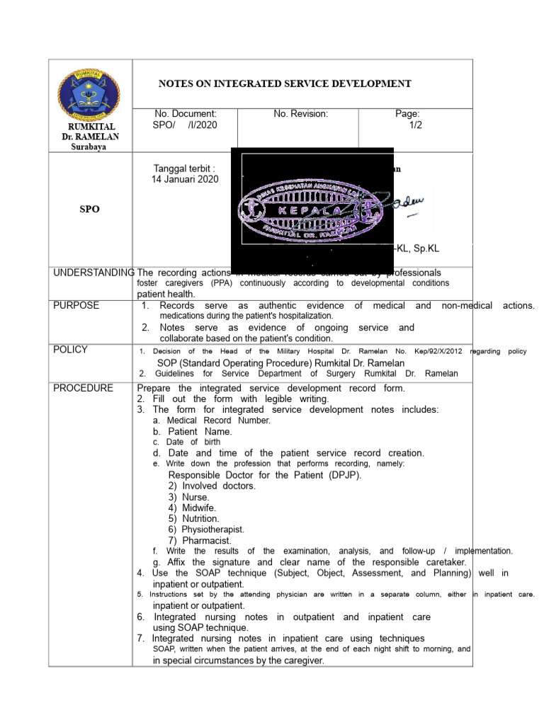 Integrated Service Development SOP | PDF | Patient | Medical Record