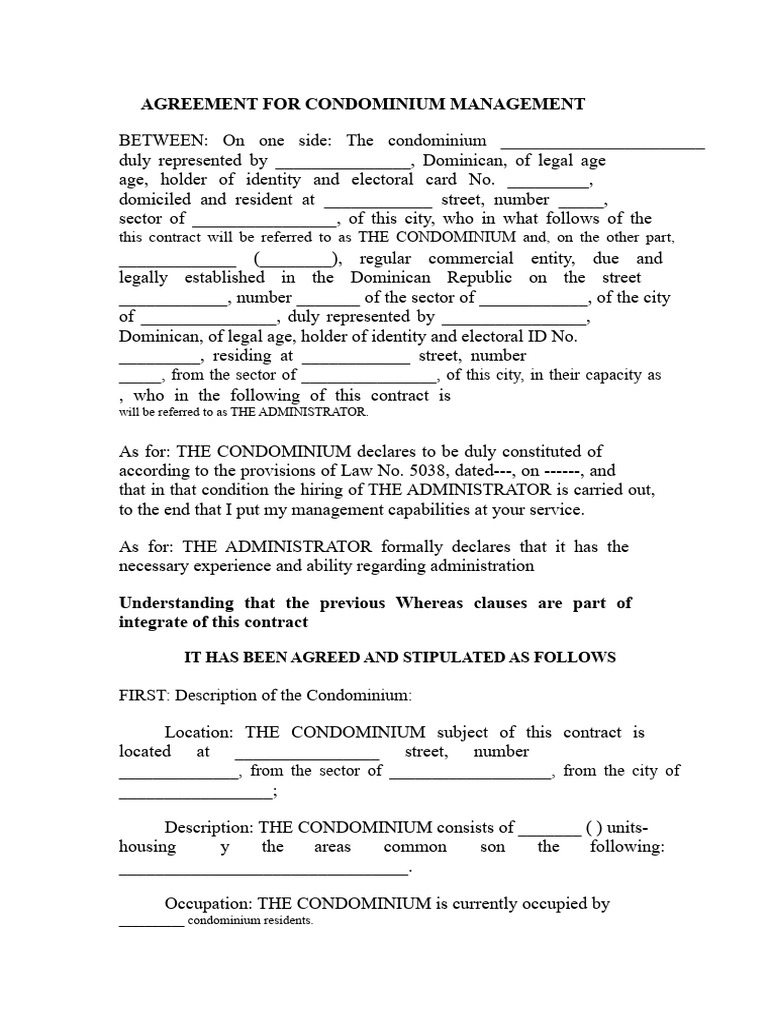 Condominium Management Agreement Template | PDF | Condominium | Employment