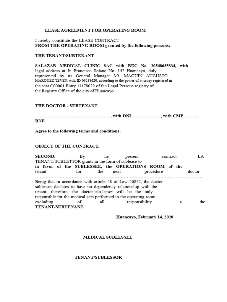 Operating Room Lease Agreement | PDF