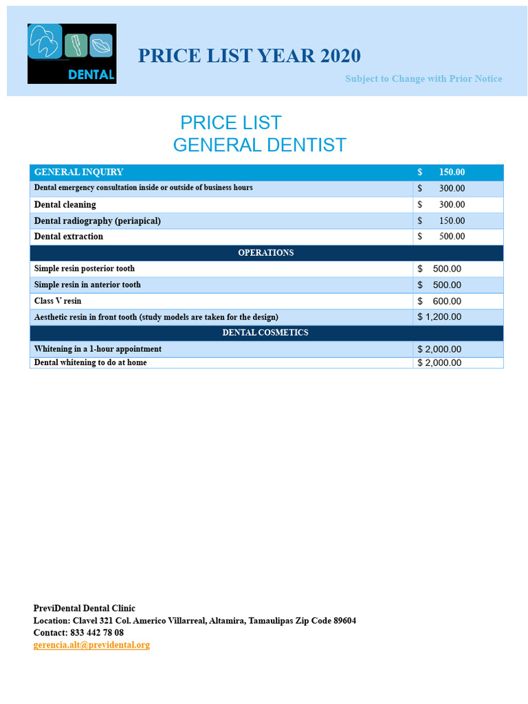 Price List 2020 | PDF | Dental Implant | Orthodontics