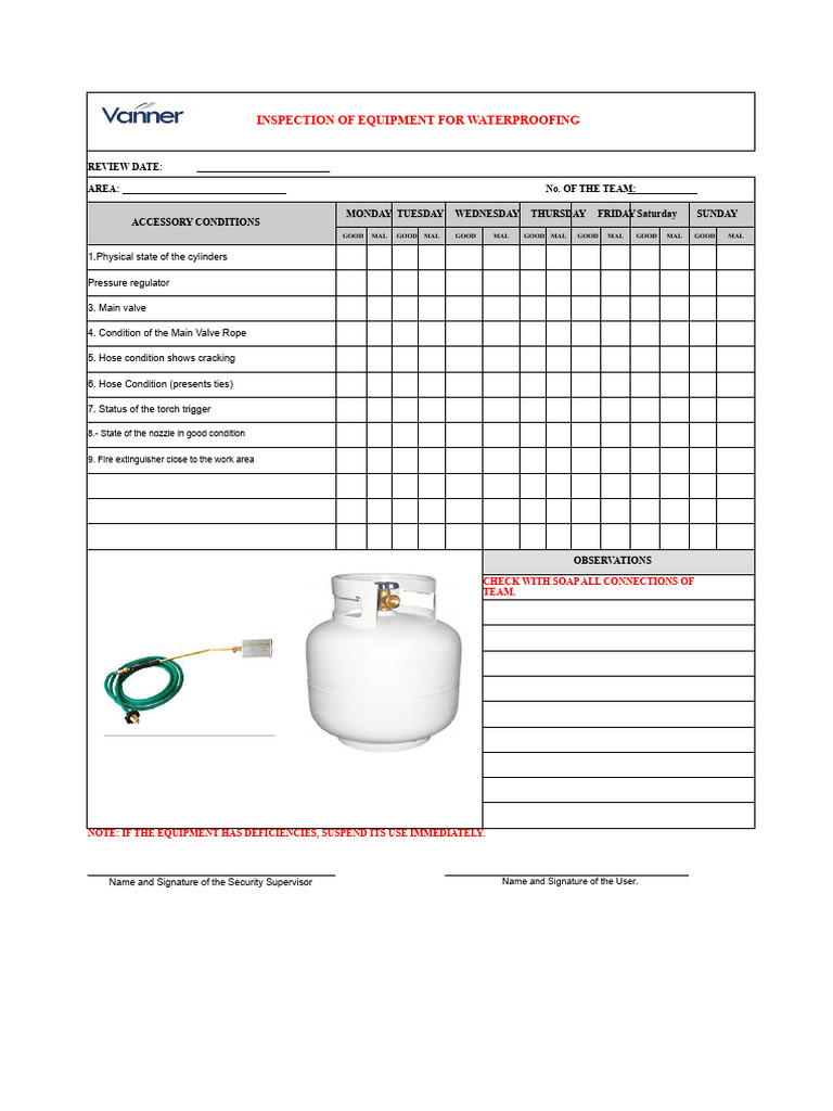 Cutting and LP Gas Checklist | PDF | Gases | Mechanical Engineering