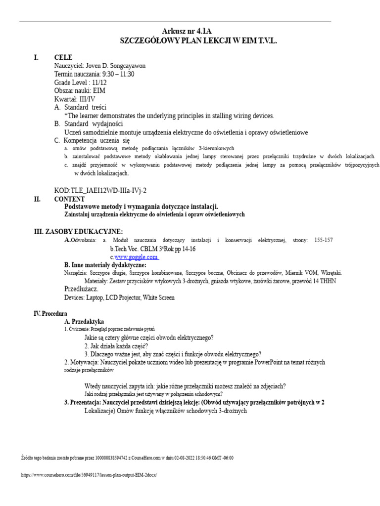 Plan Lekcji EIM 2 | PDF