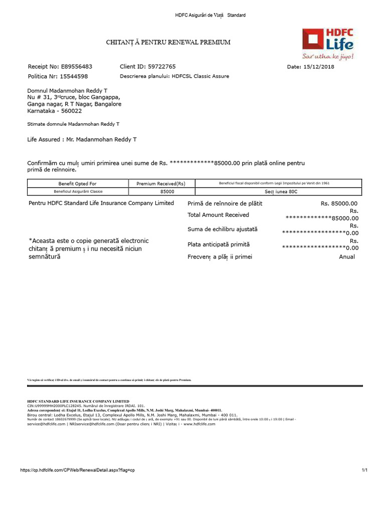 HDFC Standard Life Insurance Sac | PDF