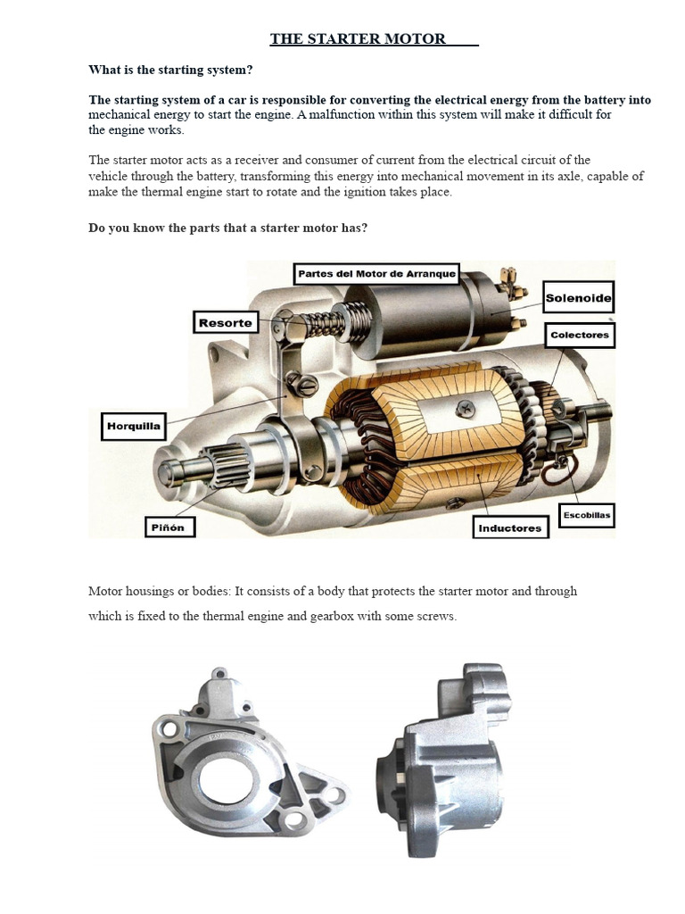 THE ENGINE STARTING SYSTEM - Theory | PDF | Electric Motor | Engines