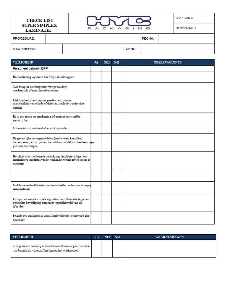 Checklist Machinerie | PDF