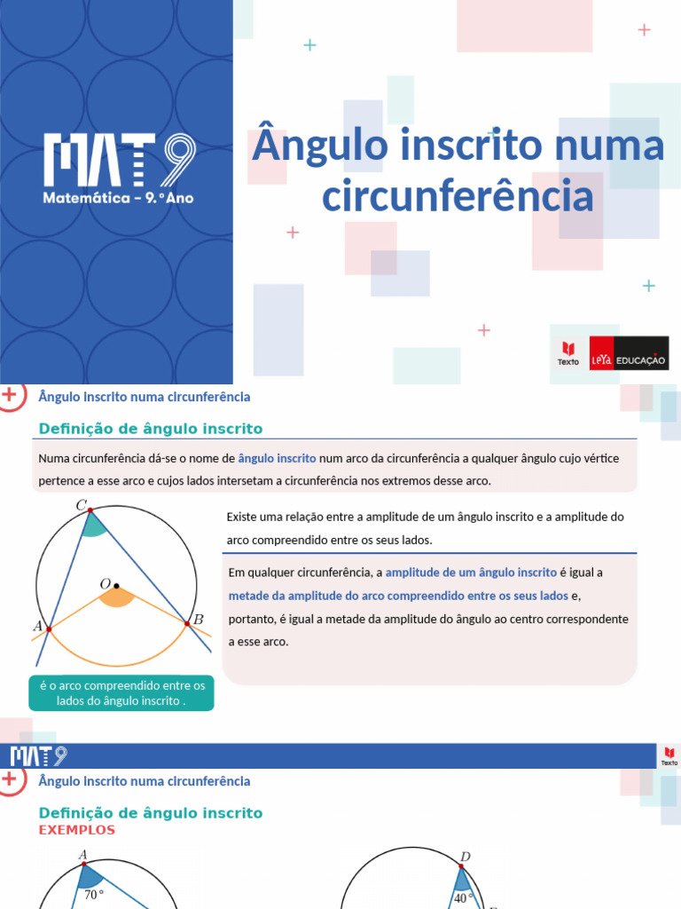 Ângulo Inscrito Numa Circunferência | PDF | Círculo | Curva