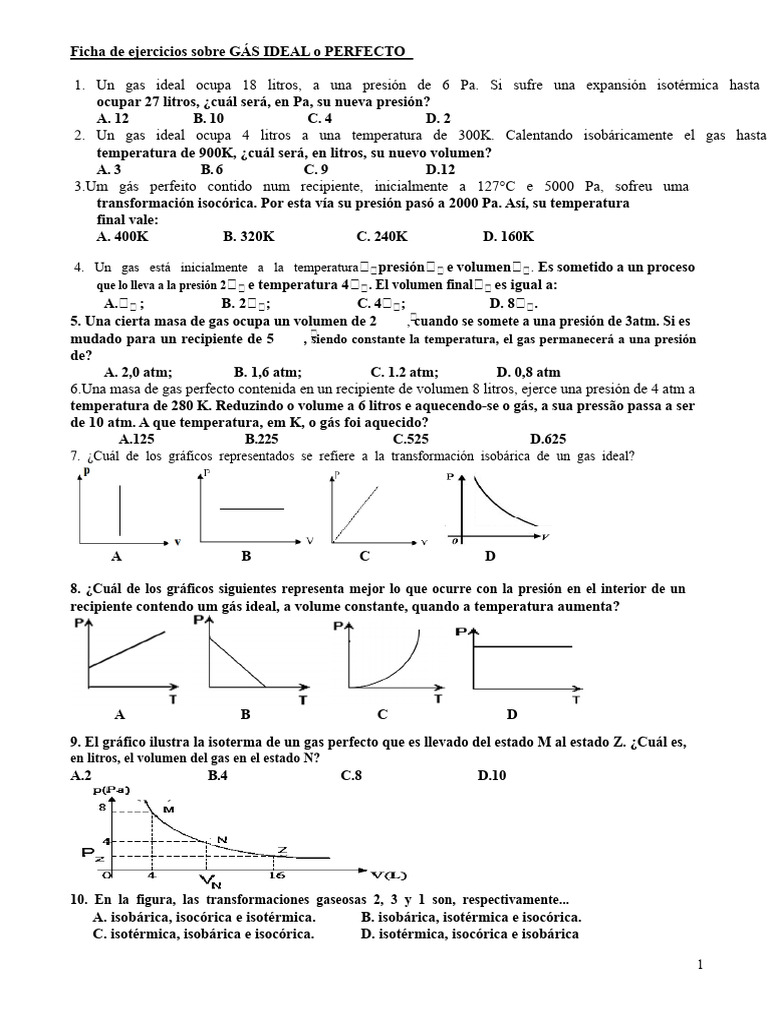 Ficha de Ejercicios Sobre Gas Ideal o Perfecto | PDF | Gases | Temperatura