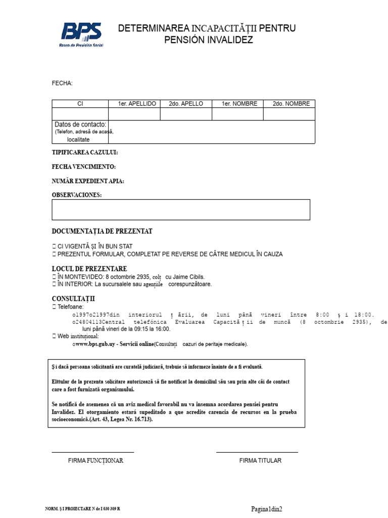 030 309 Formular Pentru Pensie Din Din Cauza Invaliziei | PDF