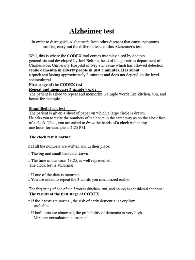 Quick Alzheimer's Detection Test Guide | PDF